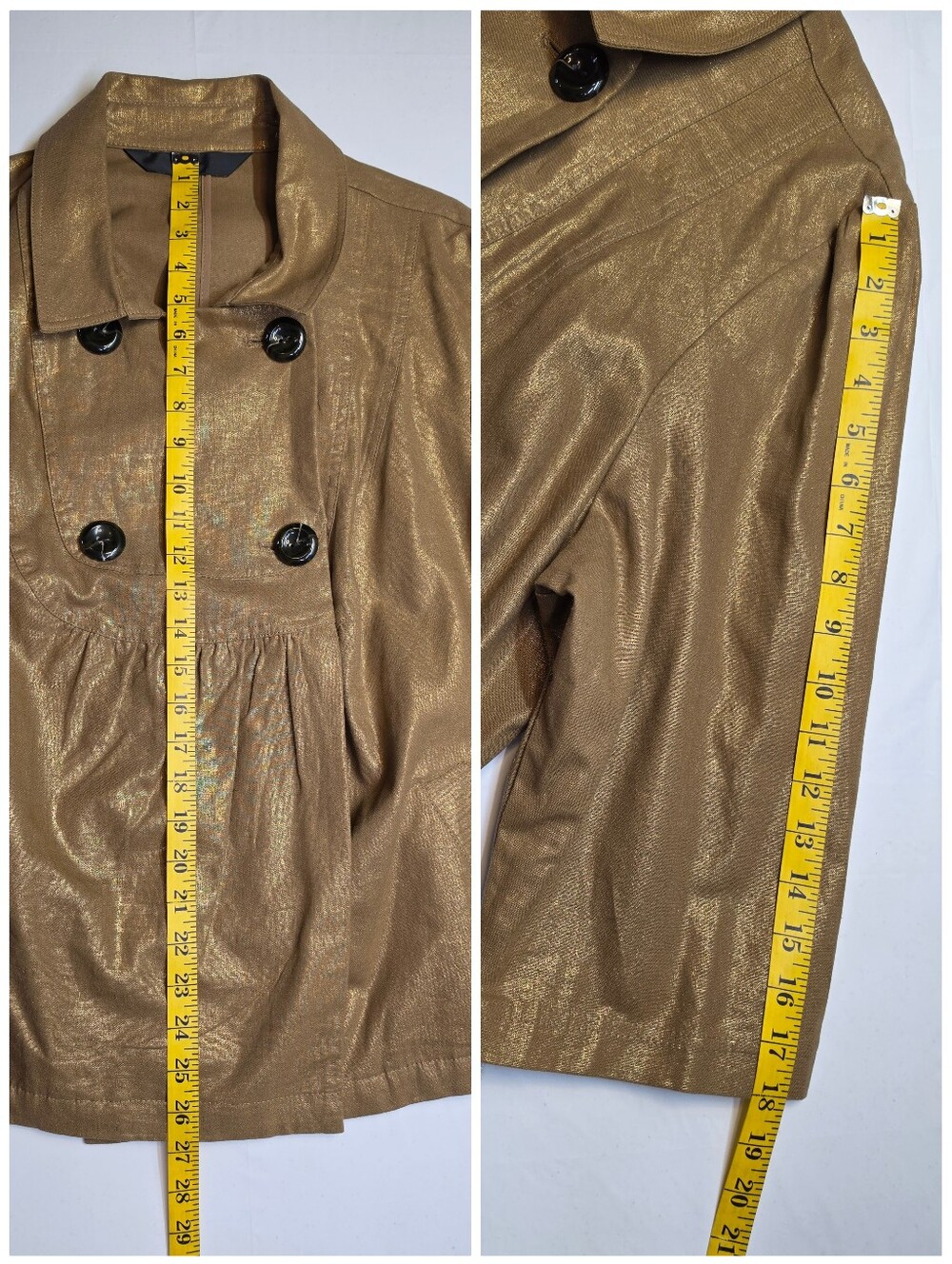 Y2K Mossimo Linen Cotton Metallic Gold Double Breasted Cropped Jacket NEW - Picture 11 of 12